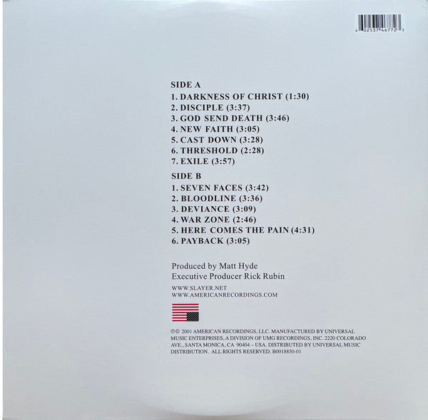 SLAYER : GOD HATES US ALL LP 180G