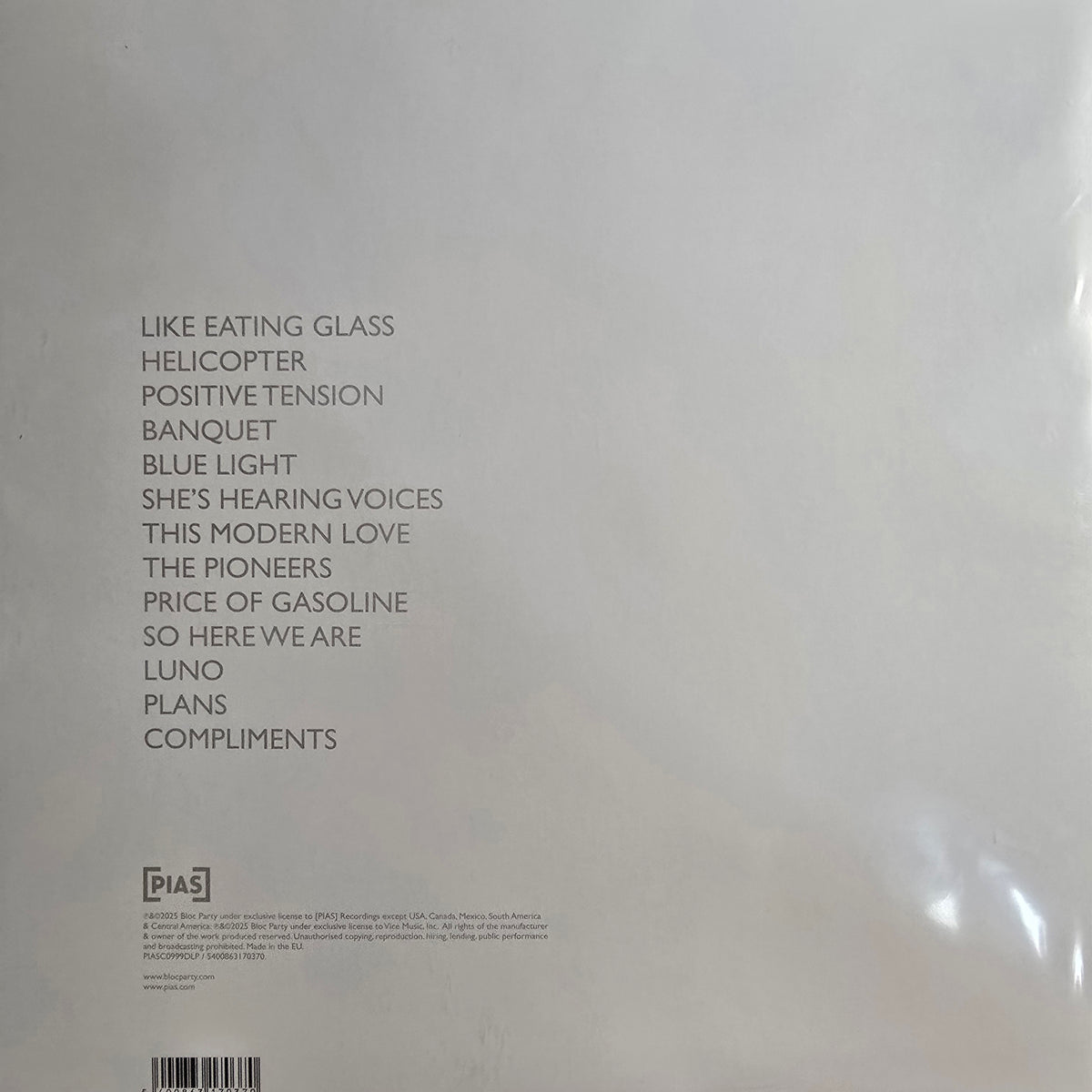BLOC PARTY : SILENT ALARM LTD 20TH ANNIVERSARY 2LP 180G WHITE VINYL