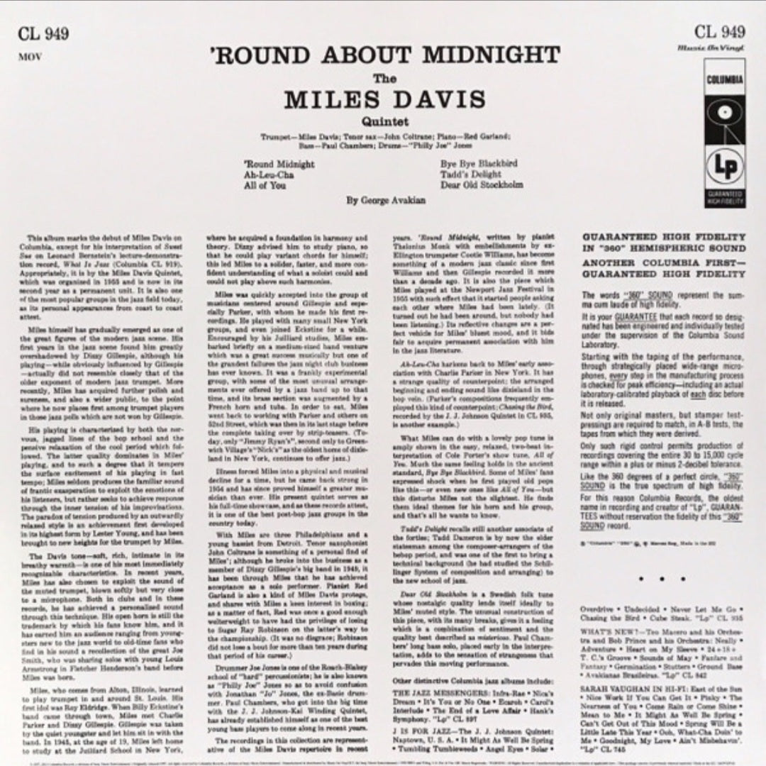 MILES DAVIS : ROUND ABOUT MIDNIGHT LP 180G
