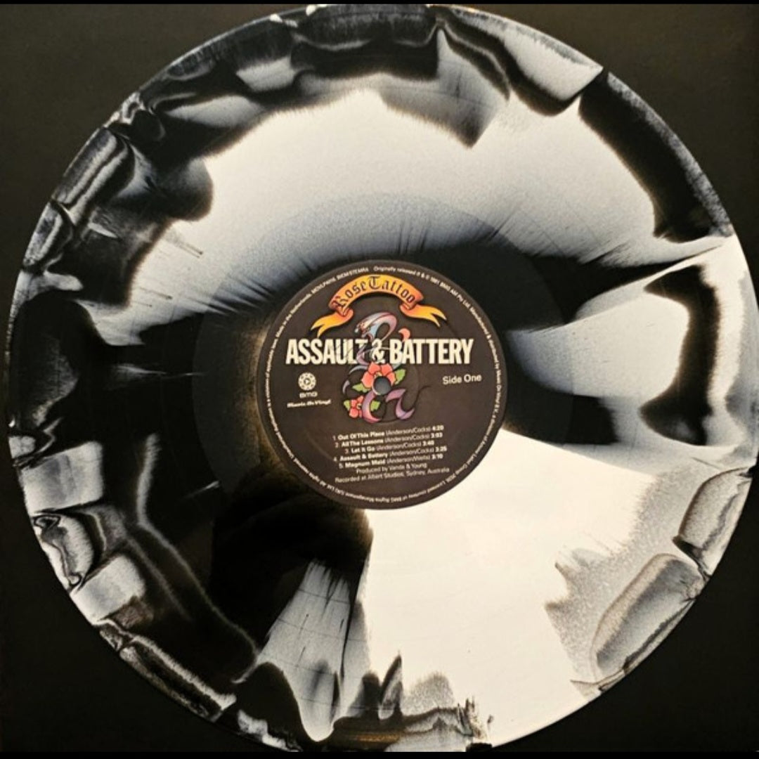 ROSE TATTOO : ASSAULT & BATTERY LTD NUMBERED 50TH ANNIVERSARY LP 180G BLACK WHITE SWIRL VINYL
