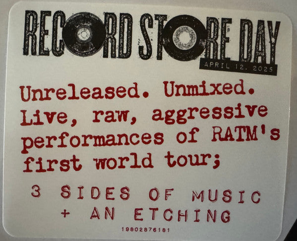 RAGE AGAINST THE MACHINE : LIVE ON TOUR 1993 LTD RSD 2LP 180G