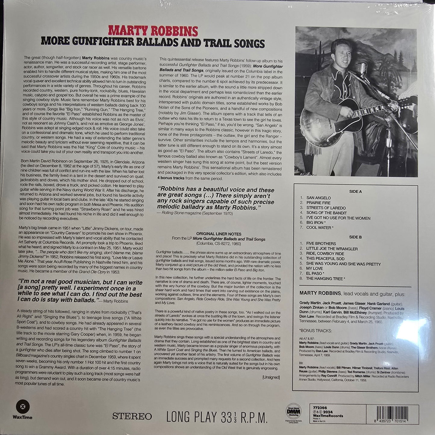 MARTY ROBBINS : MORE GUNFIGHTER BALLADS AND TRAIL SONGS LTD LP 180G