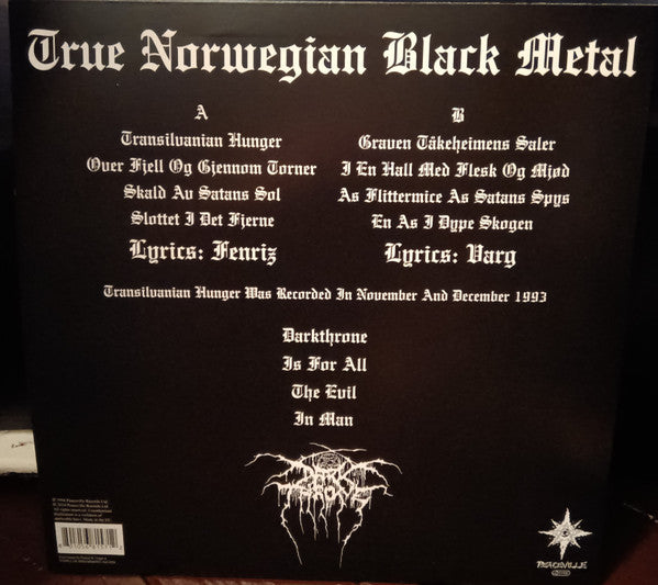 DARKTHRONE : TRANSYLVANIAN HUNGER LTD 30TH ANNIVERSARY LP 180G BLACK & WHITE SMASH VINYL