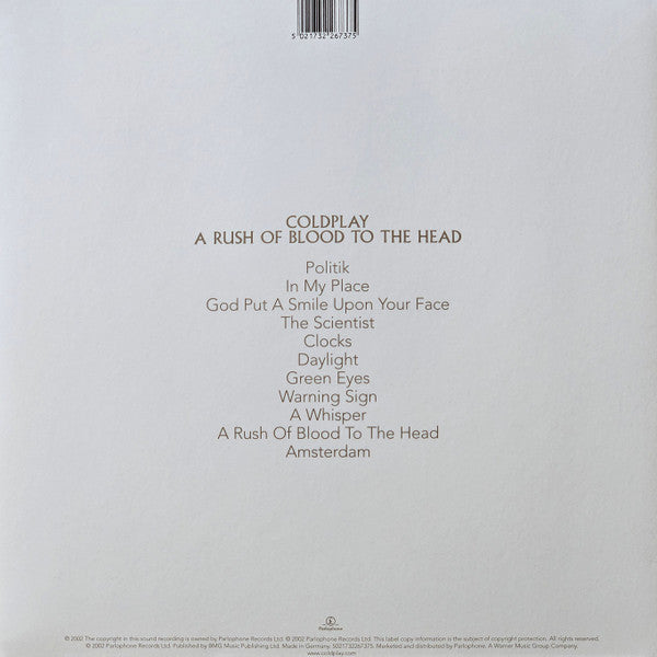 COLDPLAY : A RUSH OF BLOOD TO THE HEAD LP 180G