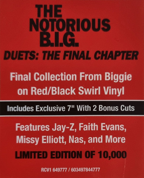THE NOTORIOUS B.I.G : DUETS THE FINAL CHAPTER LTD RSD 2LP 180G RED VINYL INC BONUS 7"