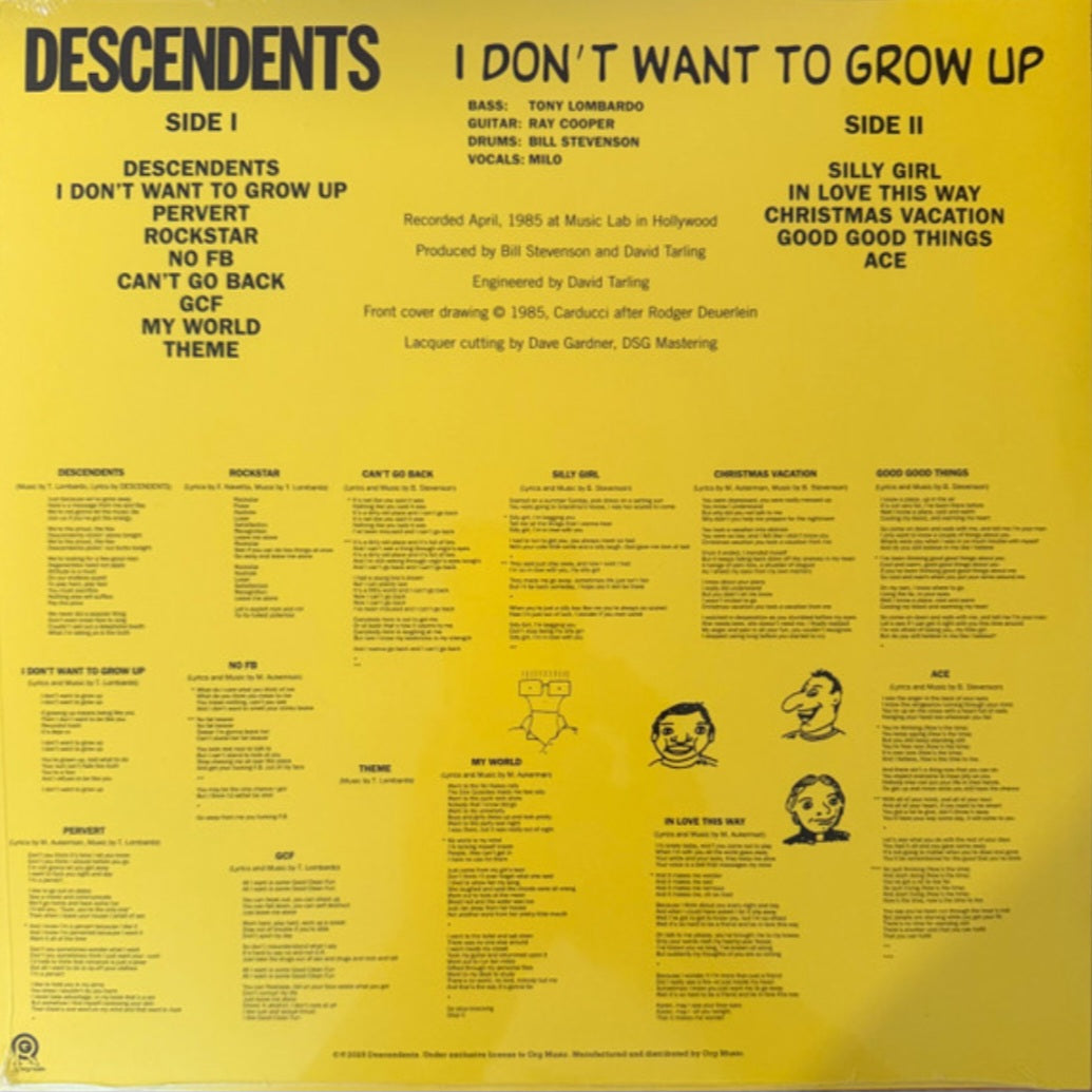 DESCENDENTS : I DONT WANT TO GROW UP LTD LP 40TH ANNIVERSARY 180G BANANA PEEL COLOURED VINYL