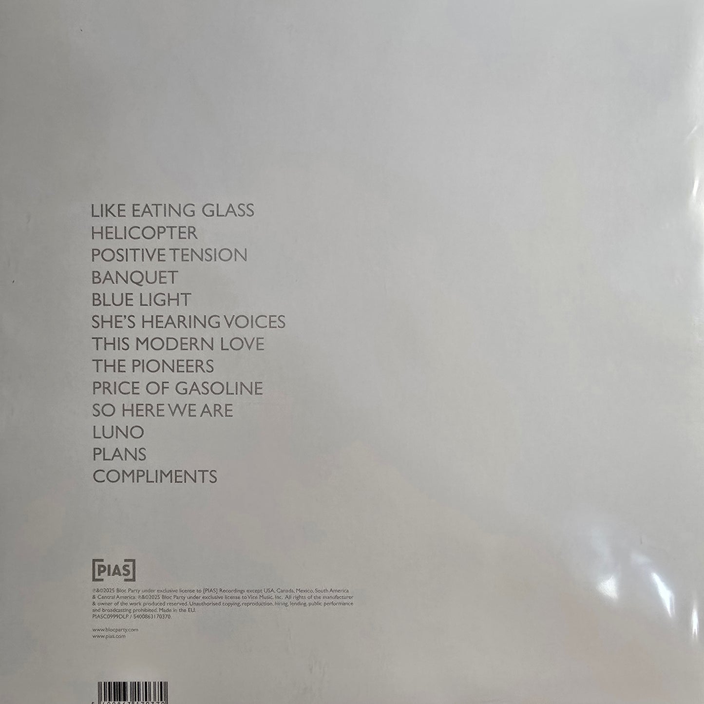 BLOC PARTY : SILENT ALARM LTD 20TH ANNIVERSARY 2LP 180G WHITE VINYL