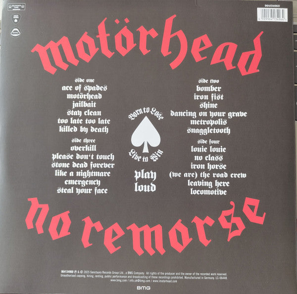 MOTORHEAD : NO REMORSE LTD 2LP 180G RED BLACK SPLATTER VINYL
