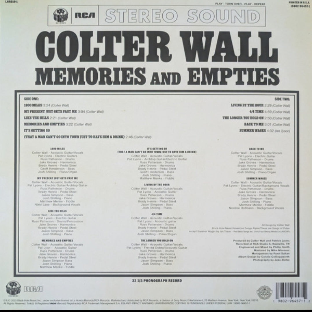 COLTER WALL : MEMORIES AND EMPTIES LTD LP 180G BONE VINYL