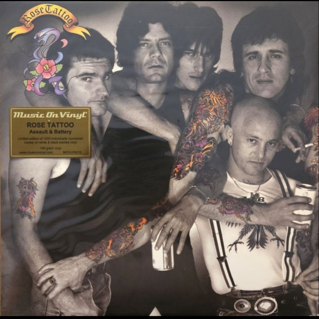 ROSE TATTOO : ASSAULT & BATTERY LTD NUMBERED 50TH ANNIVERSARY LP 180G BLACK WHITE SWIRL VINYL