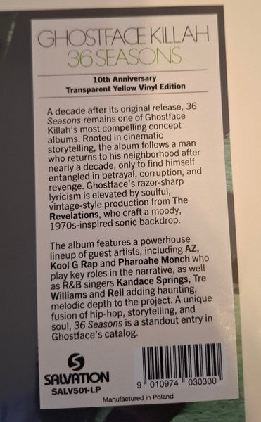 GHOSTFACE KILLAH : 36 SEASONS LTD LP 10TH ANNIVERSARY 180G TRANSPARENT YELLOW VINYL