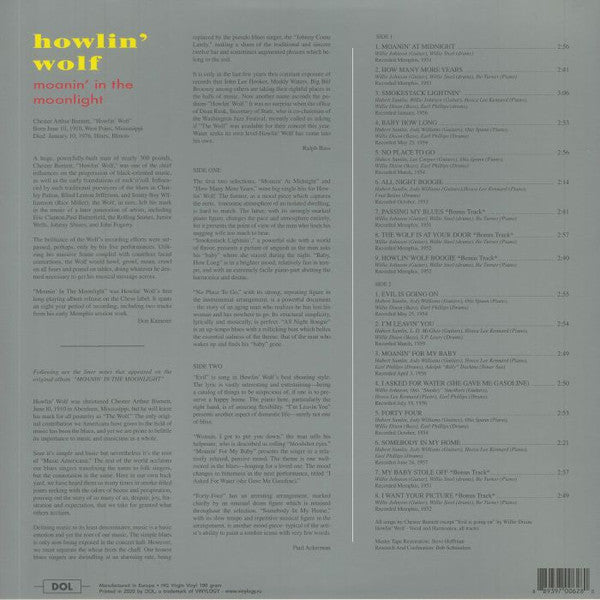 HOWLIN' WOLF : MOANIN' IN THE MOONLIGHT LP 180G