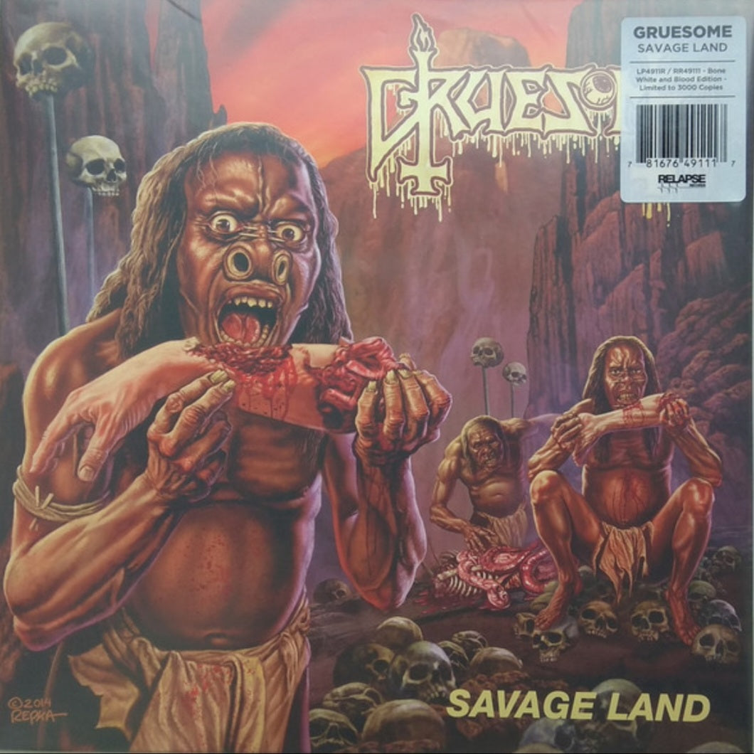 GRUESOME : SAVAGE LAND LTD LP 180G BONE WHITE AND BLOOD SPLATTER VINYL
