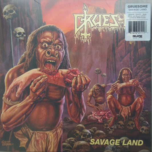 GRUESOME : SAVAGE LAND LTD LP 180G BONE WHITE AND BLOOD SPLATTER VINYL