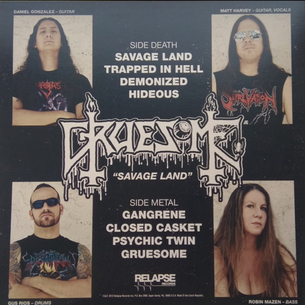 GRUESOME : SAVAGE LAND LTD LP 180G BONE WHITE AND BLOOD SPLATTER VINYL